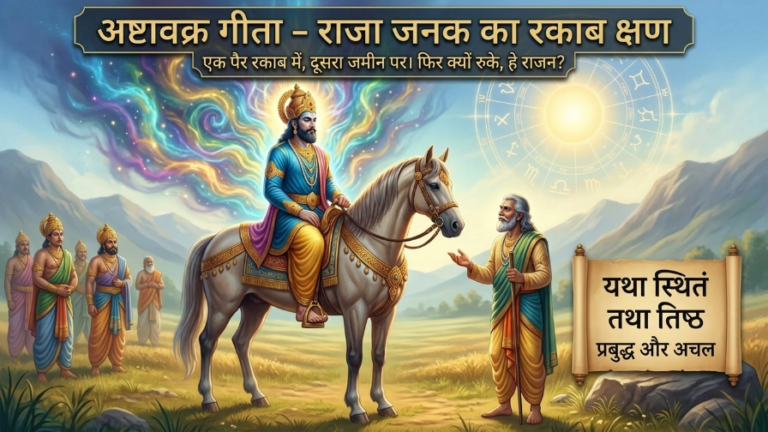 अष्टावक्र गीता और राजा जनक का आत्मज्ञान: रकाब क्षण का रहस्य Ashtavakra Gita stirrup moment showing instant enlightenment of King Janaka by sage Ashtavakra