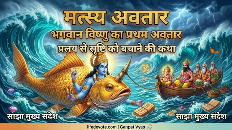 मत्स्य अवतार की कथा, अर्थ, वैज्ञानिक महत्व और जीवन से जुड़ी गहरी सीख जानें। यह केवल कहानी नहीं, सृष्टि और चेतना का रहस्य है।